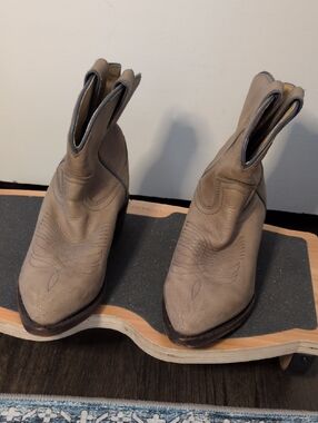 Frye Taupe Western-Style Leather Ankle Boots